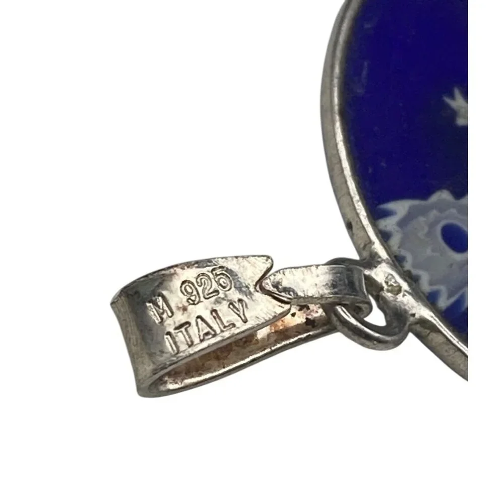 925 Sterling Silver Murano Millefiori Glass Pendant Necklace 18" Vera Wang Chain - Picture 4 of 10